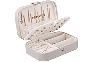 ‎HENZIN Henzin Reise Schmuckkästchen Damen Klein PU-Leder Schmuckaufbewahrung Schmuckkoffer Klein Schmuckbox für Ringe,Ohrringe,Halskette,Geschenk -Weiß
