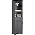 SoBuy Tall Bathroom Cabinet Bathroom Storage Cabinet with 3 Shelves 1 Drawer 1 Door Dark Grey W40 x D35 x H161cm BZR17-DG