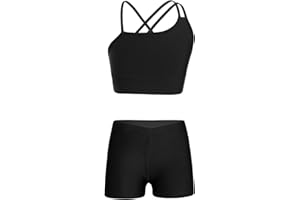 FEESHOW Ensemble de Sport Enfant Fille Ado Débardeur Sans Manche Brassière Dos Nu Crop Top de Fitness & Short de Bain Natation Sport Gym Costume Danse Performance