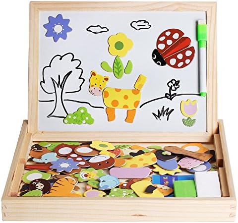 Magnetic Puzzles Kids Educational Wooden Games,Irady 100 Pieces Double Sided Magnetic Drawing Board Animals Puzzle Toys Games For Boys &amp; Girls 3 4 5 Years Old
