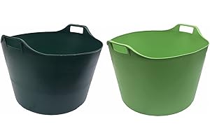 M1SS (Set of 2) 75L Litre Dark Green And Lime Green Robust Versatile Multipurpose Extra Large Flexi Tub Garden Home Flexible Plastic Storage Container Bucket Tub Trugs Horse Feeder Flex Tub- MADE IN UK