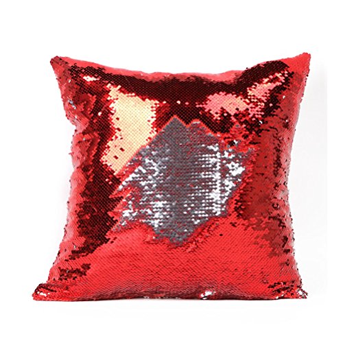 NUOLUX DIY-Two Tone Glitzer Pailletten Wurfkissen Fällen und Abdeckungen Farbwechsel Skala Euro dekorative Hause Kissen Sofa Kissenbezug (rot)
