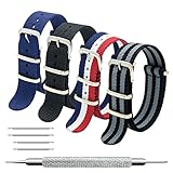 MEGALITH Uhrenarmband Packung mit 4 NATO Strap 16mm 18mm 20mm 22mm 24mm Ballistic Nylon Uhr Armband Zulu Uhrband mit Edelstahl Schnalle