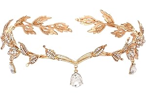 ROPNIIK XYDZ Tiara de Boda Novia Hojas, Cristal Rhinestone Tiara Corona Hecho a Mano Hoja Oro Tiara Perla Crystal Princess Headpieces Fiesta de cumpleaños Prom Accesorios para el Pelo - Dorado