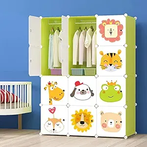 BUCKETLIST 12 DoorPlastic Wardrobe Childrens Wardrobe DIY Portable Cabinet Modular Clothes Storage Organizer Multi-Purpose Storage Unit for Clothing Shoes Toys 140 x 110 x 36cm (Green)