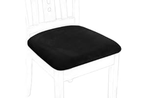 PiccoCasa Dining Chair Seat Covers Set of 6, Velvet Chair Seat Cover with Ties for Dining Room - Stretch Dining Chair Covers for Wedding Hotel, Removable Washable Black Chair Covers