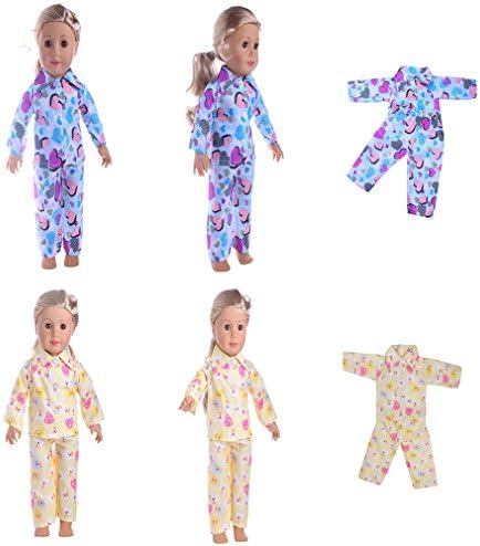 Doll Clothes 2x Top + 2x Pants for 18 Inches American Girl Doll Pajama