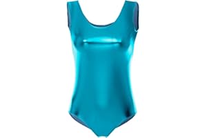 IBAKOM Frauen Shiny Spandex Ballett Gymnastic Trikots ärmellose Tanzunterhemd Body Metallic Leder Bühne Ballsaal Trainingskostüm