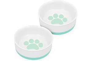 Navaris Comedero y Bebedero para Mascotas - 2X Cuenco Antideslizante de Porcelana para Agua Comida para Perros Gatos Conejos - Apto para lavavajillas