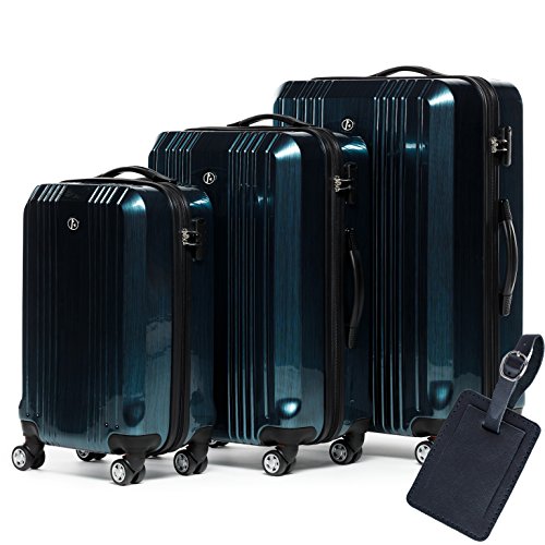 FERG&Eacute;&reg; Juego de 3 maletas de viaje CANNES Trolley funda r&iacute;gida 4 ruedas azul