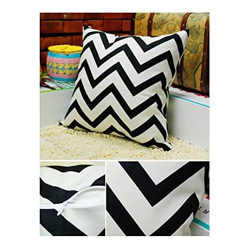 slemon® Kissenhülle Baumwolle Leinen Kissenbezug 45 x 45 Geometrische Schwarz und Weiß gestreift Wäsche Kissen Case Haus Decor Schwarz - 5