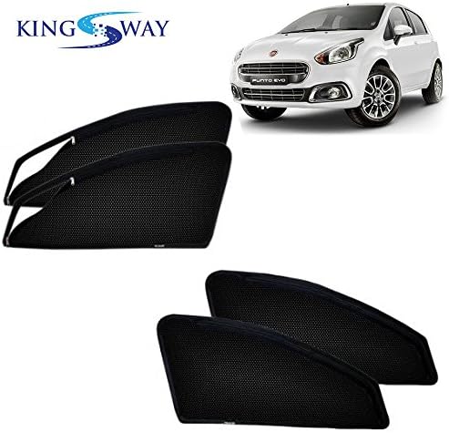 Kingsway Car Curtain Sun Shades Magnetic for  Fiat   Punto   Evo , Model Year : 2012-2019, Zips in Front Window, Color : Black, Cotton Mesh, Complete Set of 4 Piece