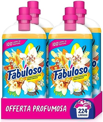 Fabuloso Ammorbidente Concentrato Profumato Vaniglia & Orchidea 4x1,25L | Fragranza che Dura per Settimane* | Fragranza Attivata dal Movimento | Rende i Capi Più Facili da Stirare** | 224 Lavaggi