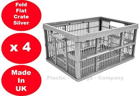 4 x 32 Litre Foldable Crate Plastic Storage Box Basket