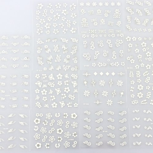 YAKO 50 Blatt 3D Nail Decals Tipp Nail Art Sticker Mix Farbe selbstklebende Aufkleber Blumendekoration - 3