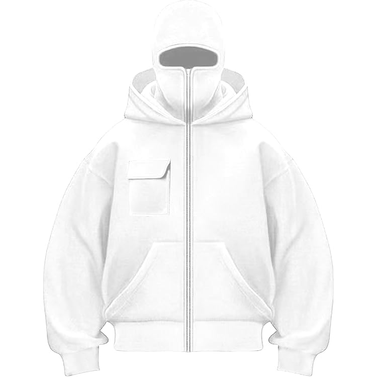 Sweat à Capuche Balaclava Zip Hoodie Zippé Homme Veste Chaude Cagoule