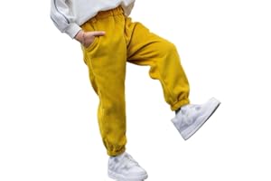 Miyanuby Boys Girls Corduroy Harem Pants for Kids Solid Elastic Waist Joggers Winter Warm Fleece Lined Trouser 3-10Y Sweatpants with Pockets