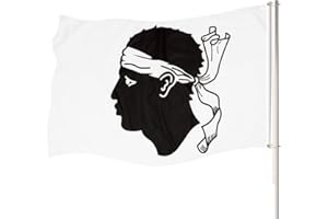 HPMAISON 150x90cm Drapeau de la Corse avec 2 Boutons en Laiton Tête de Maure Pavillon Nautique Province Corse Spécial Pour Festivités Extérieures et Intérieures Convient à Toutes Les Occasions