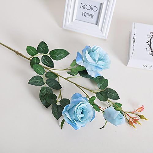 ZHUDJ 3 Head Roses Artificial Flowers Silk Flowers Flower Boutonniere Living Room, Dining Table Bedroom Floor Flower Early Arabic Rose Blue