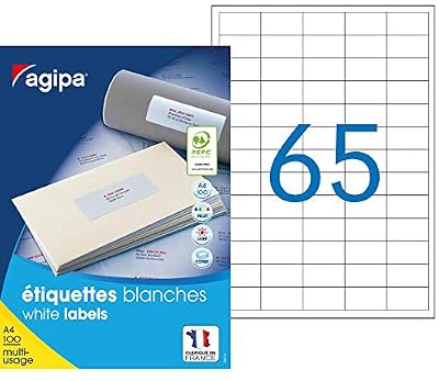 Apli Agipa 118990 - 6500 Etiquettes adhésives blanches A4 MU - 38 x 21,2 mm - Impression : laser, copieur, jet d'encre - Fabriqué en France