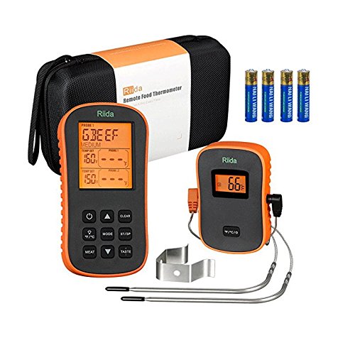 Thermomètre sans fil pour viande riida TM08, cuisine à distance, thermomètre numérique pour barbecue avec deux sondes pour fours, grilles, barbecue, thermomètre de cuisine à télécommande (300 pieds)