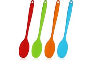 LAMXD 4 cucchiai in silicone da 28 cm, resistenti al calore, utensili da cucina, utensili da cucina in silicone, per mescolare la cucina (27,7 cm di lunghezza)