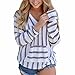 Produktbild Pullover damen Strickpullover Langarm Sonnena Gestreifte Strickwaren Pullis mit V-Ausschnitt Bluse Tops (Asian L, Grau)