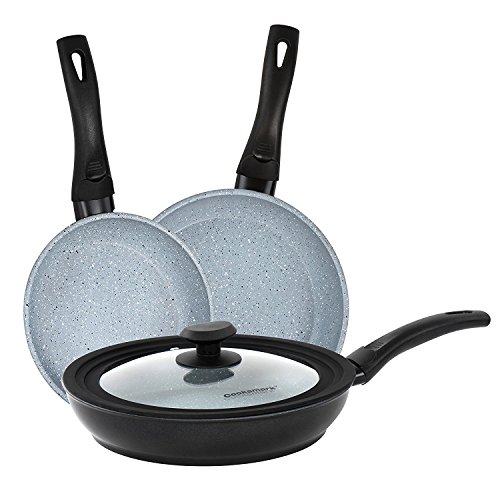 Cooksmark Faraday Induction Compatible Dishwasher Safe With Universal Silicone & Glass Lid Granite Nonstick Coating Aluminum Frying Pan set, Cookware Set, 3 piece (20cm, 26cm, 28cm)