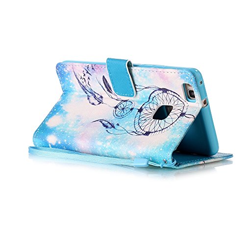 Huawei P9 Lite Hülle Leder ,SKYXD Stern Traumfänger Drucken Muster Schutzhülle PU Folio Ledertasche Trageschlaufe / Magnetverschluss / Kartenfächer Brieftasche / Standfunktion Handyhülle mit Eule Staubstecker + Eingabestift 3 in 1 Zubehör Handytasche Etui für Huawei P9 Lite Bookstyle Flip Leather Case With Stylus Dust Plug - 7