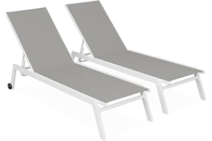 Alice's Garden sweeek - Tumbona de Aluminio de multiposición con Ruedas, Set de 2, Elsa, Blanco, 191x55x94 cm
