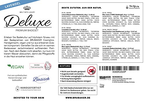 BRUBAKER 8 teiliges Bio Badepralinen Geschenkset „Deluxe Lavendel“ – Edel – Vegan – Natürliche Inhaltsstoffe von höchster Qualität – Olivenöl, Sheabutter, Kokosöl, Kakaobutter – Handgemacht – inkl. Geschenkbox - 5