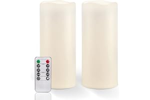 ‎HOMEMORY Homemory Wasserdicht Outdoor Flackernde Flammenlose Kerzen mit Realistischer Tanzender Flamme, LED-Kerzen, Batteriebetriebene Kerzen mit Fernbedienung und Zeitschaltuhr, Weiß Acryl, 3er-Set