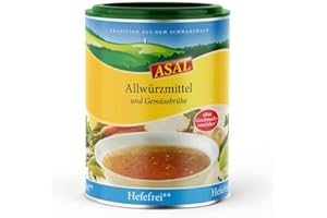 Asal Allwürzmittel & Gemüsebrühe ohne Hefe 480 g für ca. 96 Teller - Gemüsebrühe mit 20% nur Kräuter, Gemüse und Gewürze, ohne Sellerie, ohne Hefe, gluten- und laktosefrei, optimal als Salzersatz, vielseitig einsetzbar, Konzentrat