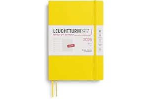 LEUCHTTURM1917 372676 Agenda semainier et bloc-notes 2026, format moyen (A5), couverture souple, citron, en anglais