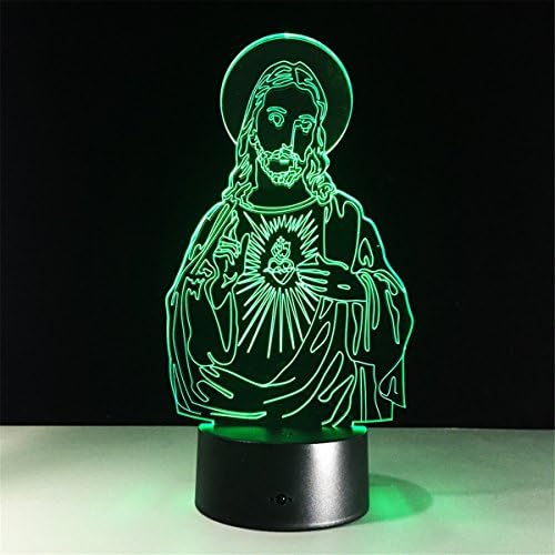 Creative USB Power Jesus 3D Remote Control ILLusion Night Light Stunning Visual Colors Changing Table Desk Optical Lamp Bedroom Children Room Decorative Household Nightlight Toy Holiday Gifts