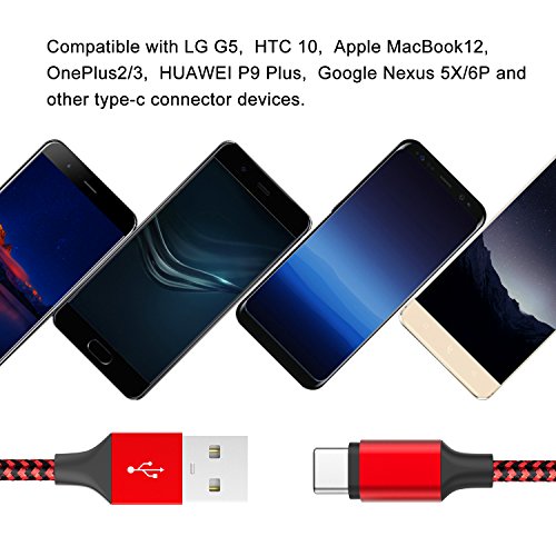 Avoalre Type C 2.0 Kabel Ladekabel USB 2.0 Type C Datenkabel für Alle Type C Geräte G G5/Lite/G5 SE,Google Nexus 5X,Microsoft Lumia950/950XL,Huawei P9/plus,Nexus 6p,Oneplus 2,HTC10,Huawei Honor V8 usw 2Pack 2M ( Schwarz mit Rot) - 7