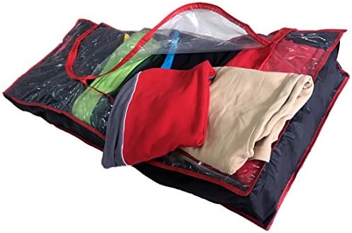 WSS - Black Large Underbed Zipped Storage Bag (103cm x 45cm x 15cm) Fits Bedding, Clothes, Pillows, Blanket, Comforter Up To King Size Duvet - Transparent Windows