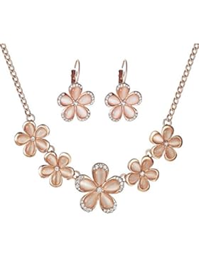 Neoglory Jewellery Schmuckset Blumen Rosegold mit Opal und Strass weiß damen elegant