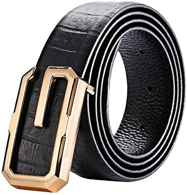 GPPZ New Fashion Designer Belts for Men Sliding Buckle Ratchet Luxury Leather Men Belt Automatic Buckle Vintage Jeans, A, 125cm