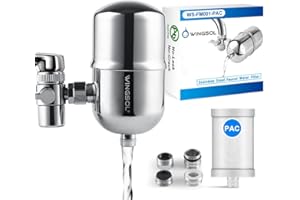 WINGSOL Stainless-Steel Faucet Water Filter, Faucet Mount Water Filtration System, Tap Water Filter, Reduce Chlorine, Heavy Metals and Bad Taste, 320G Long Lasting WS-FM001-PAC (1 Filter Included)