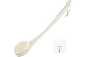 VANZAVANZU Body Brush Back Scrubber, 17 in Never Mold Back Brush Long Handle for Shower, Exfoliating Brush Dry Brushing Body Brush for Men Women Elderly Deep Exfoliation Soft Glowing Skin (Cream White)