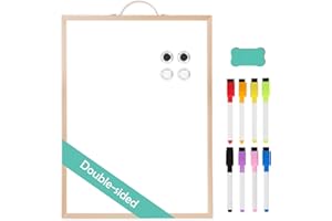 ‎QUEENLINK QUEENLINK Doppelseitiges Magnetisches Whiteboard, 30 x 40cm Dry Erase Board für die Wand, Kleine Goldene Aluminiumrahmen Tafel mit Halterung, Tragbare Tafel für Haus Küche Büro AL70-WB2-V-3040-CGLD