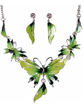 QIYUN.Z Schmetterling Anhänger Bib Rand Y Hals Lariat Halskette Ohrstecker Set Halskett Halskette