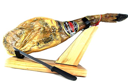 LOTE ESPECIAL PACK CON UNA PALETA DE BELLOTA IBÉRICA CERTIFICADA (5,1-5,4 kg) + JAMONERO MODELO TOLEDO MADERA + CUCHILLO JAMONERO INOX PROFESIONAL