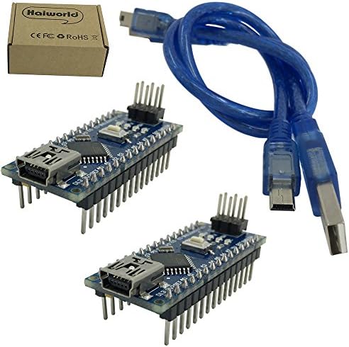 Haiworld Mini Nano V3.0 ATmega328P Microcontroller Board CH340G 5V 16M w/USB Cable For Arduino (Pack of 2,with 2 cable)