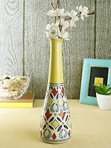 VarEesha Rangriti Ceramic Bottle Vase, 12 Inch, Yellow and Red