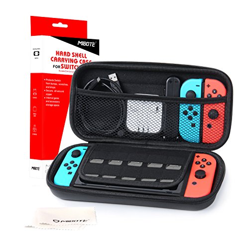 Nintendo Switch Tasche, MIBOTE Case Reiseetui Tasche (Slim Version) mit Netztasche und Reißverschluss – Wasserabweisend in Schwarz