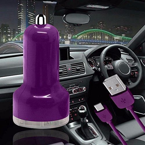 Spyrox - Sony Xperia X Compact KFZ-Ladegerät mit Typ C USB Daten / Ladekabel - Purple