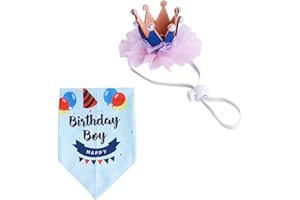 AIMICOCA Hunde Geburtstags Bandana Hut Set, Geburtstagsparty-Zubehör, Hunde Bandana Junge Mädchen Welpen Geburtstags Krone Hut Schal für kleine mittelgroße Hundewelpenkatze (Blau)
