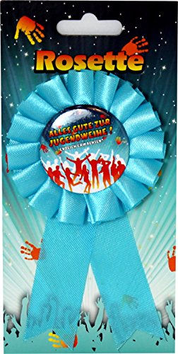 FesteFeiern® Dekoration Party Set „Alles Gute zur Jugendweihe“ – Endlich Erwachsen! Deckenhänger, Wimpelkette, Absperrband, Anstecker – Rosette | 4 Teile Party-Deko - 5